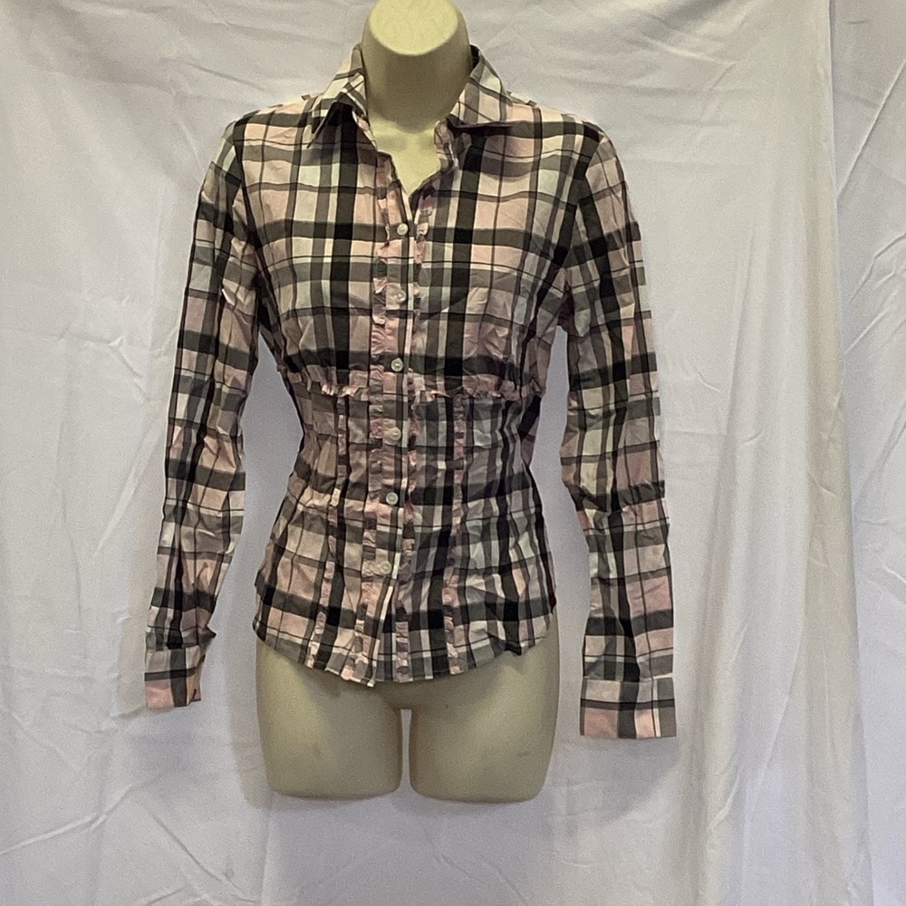 Jones New York Sports Pink And Black Ruffled Flannel